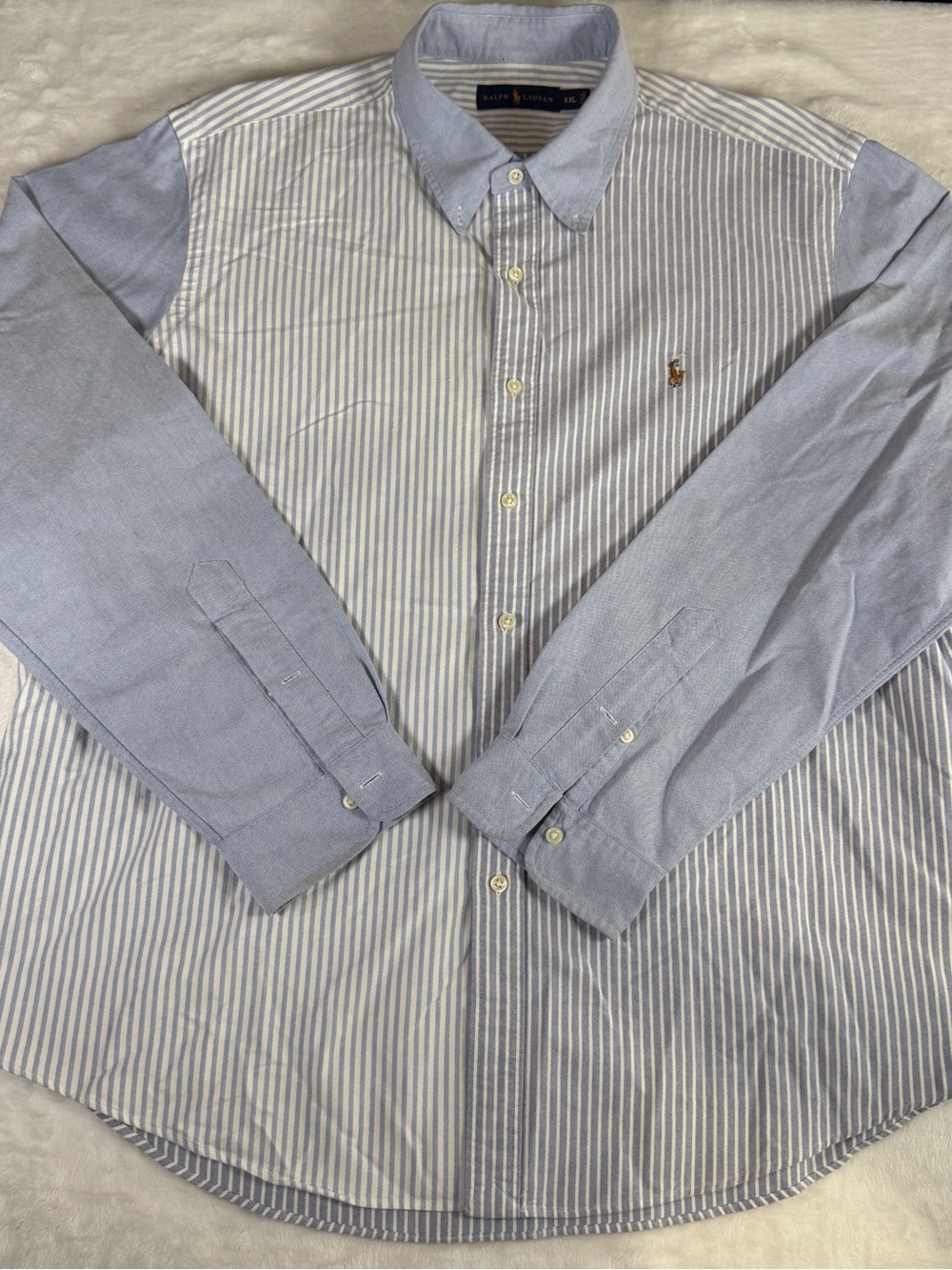 Ralph Lauren Blue White Stripe Oxford Button Down Shirt Men’s XXL Long Sleeve